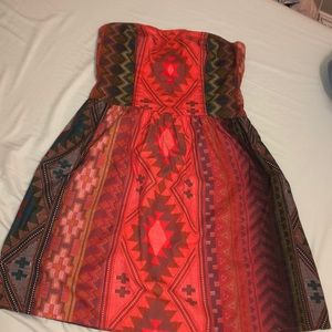 Aztec strapless dress & olive vest